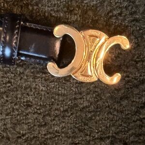 Celine Black Leather Belt with Gold Buckle